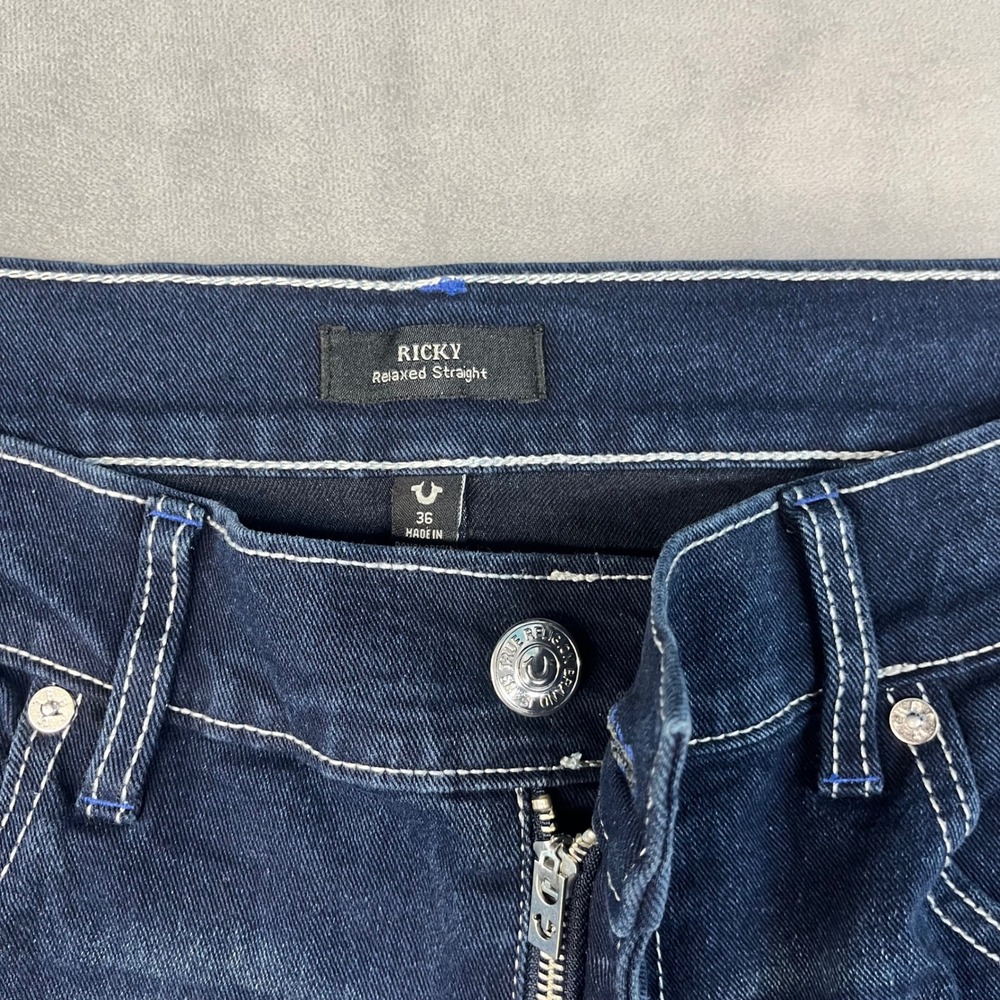 NWT True Religion Ricky Relaxed Straight Jeans Men's Size 36 Dark Blue - Picture 4 of 9